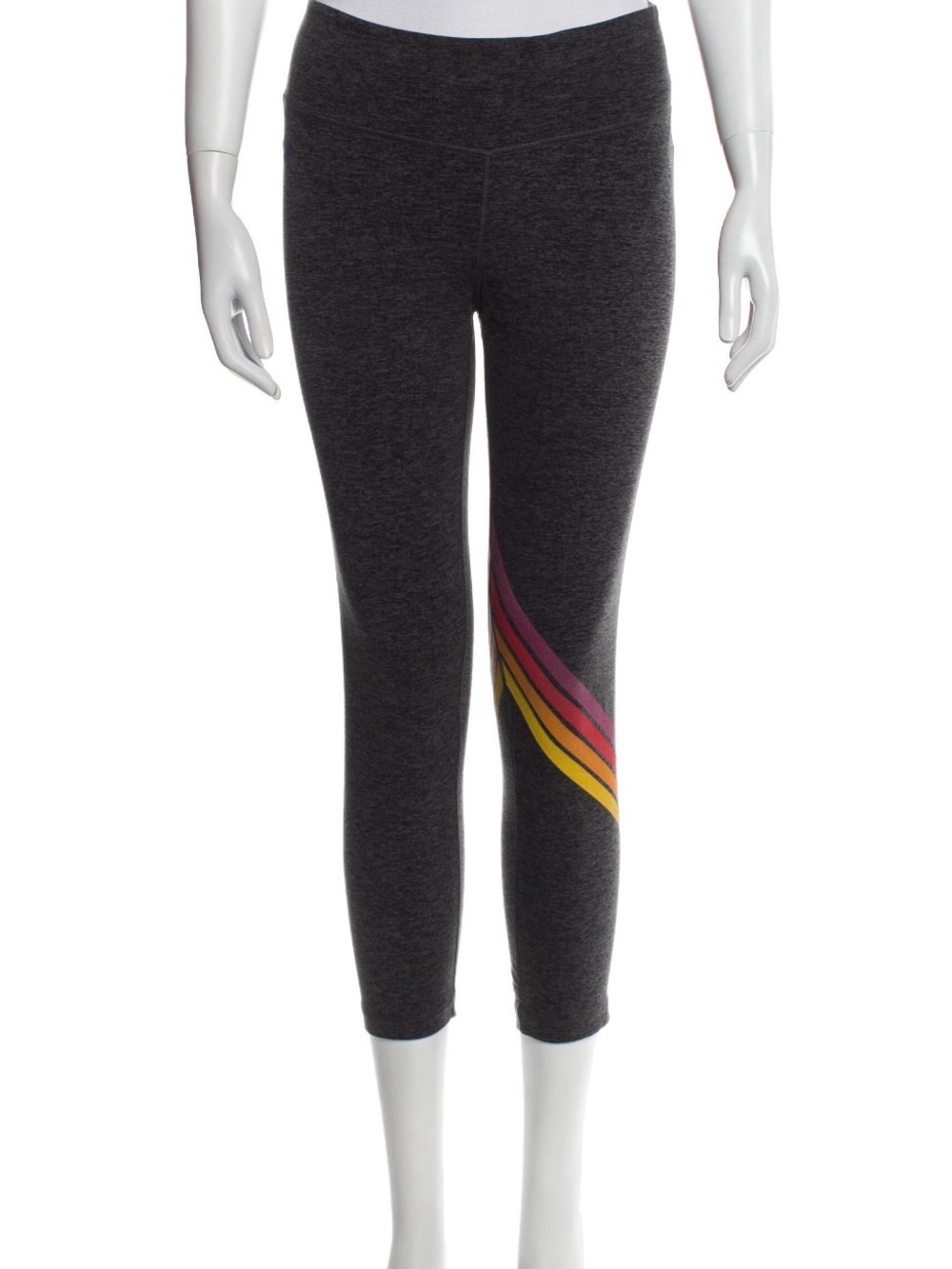 Aviator Nation Dark Gray Cropped Leggings with Stripes, Sz M
